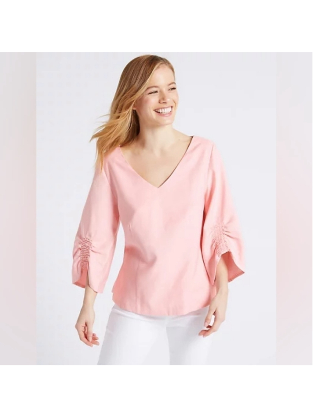 NWOT M&S COLLECTION Ruched Sleeve V-Neck Blouse